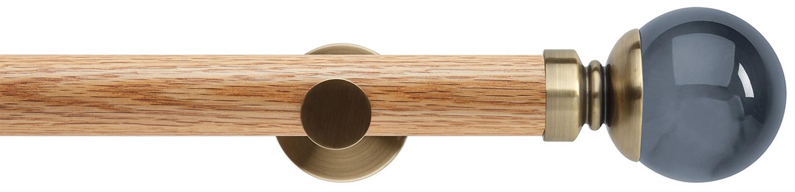 Neo 35mm Oak Wood Eyelet Pole, Spun Brass, Smoke Grey Ball