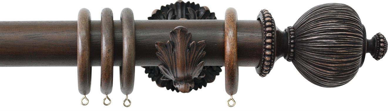 Jones Florentine 50mm Pole, Acanthus, Oak, Pleated Ball