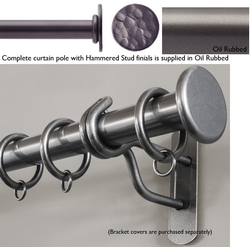 Bradley 19mm Steel Curtain Pole Oil Rubbed, Hammered Stud 
