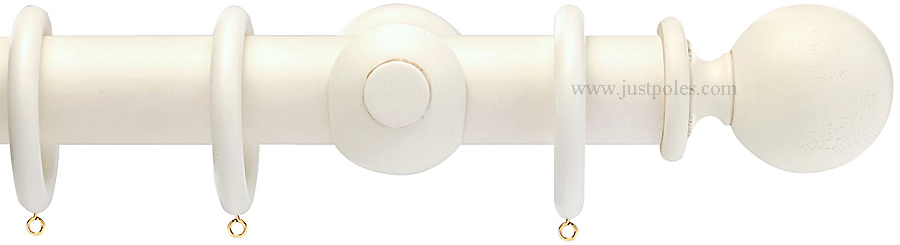 Opus 35mm Wood Curtain Pole Antique Ivory, Ball