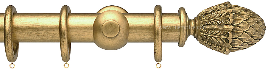 Opus 35mm Wood Curtain Pole Antique Gold, Pineapple