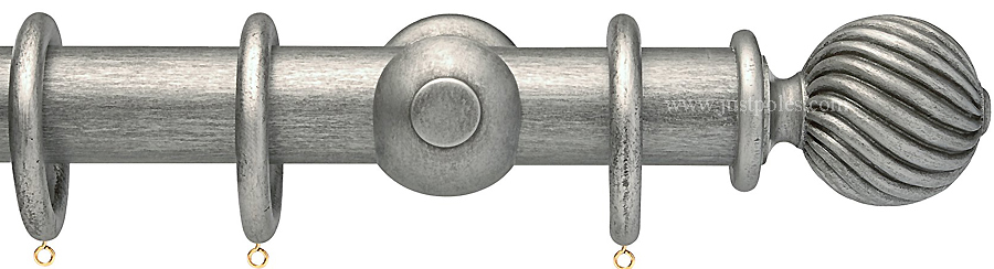 Opus 35mm Wood Curtain Pole  Antique Silver, Twisted