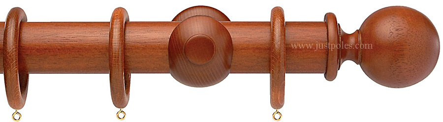 Opus 48mm Wood Curtain Pole Natural Mahogany, Ball