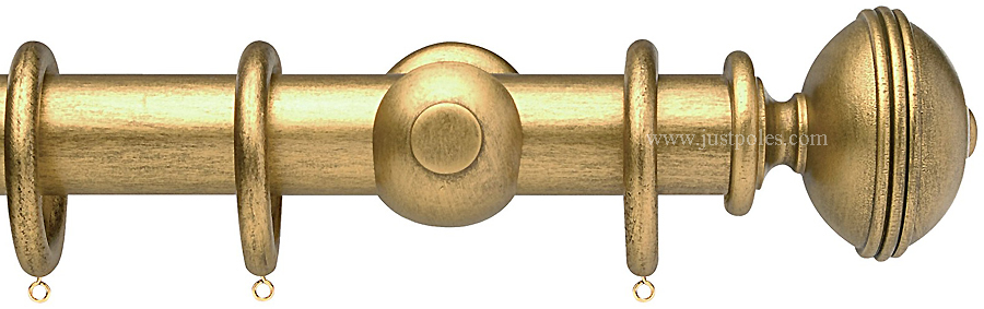 Opus 48mm Wood Curtain Pole Antique Gold, Ribbed