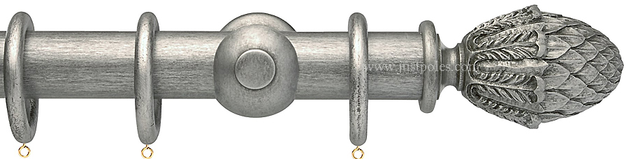 Opus 48mm Wood Curtain Pole Antique Silver, Pineapple