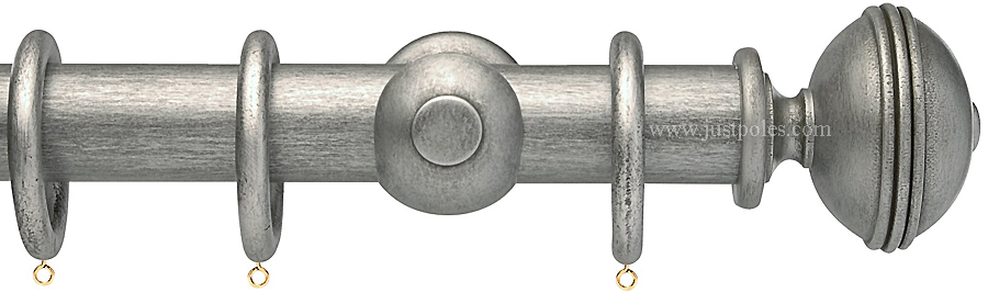 Opus 48mm Wood Curtain Pole Antique Silver, Ribbed