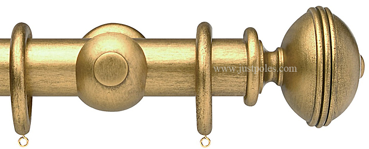 Opus 63mm Wood Curtain Pole Antique Gold, Ribbed