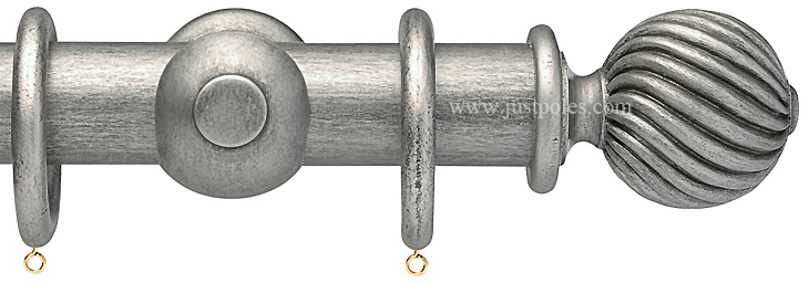 Opus 63mm Wood Curtain Pole Antique Silver, Twisted