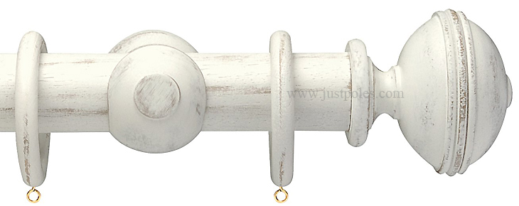 Opus 63mm Wood Curtain Pole Distressed Chalk, Ribbed