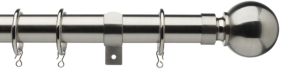 Universal 28mm Metal Curtain Pole Satin Steel Ball
