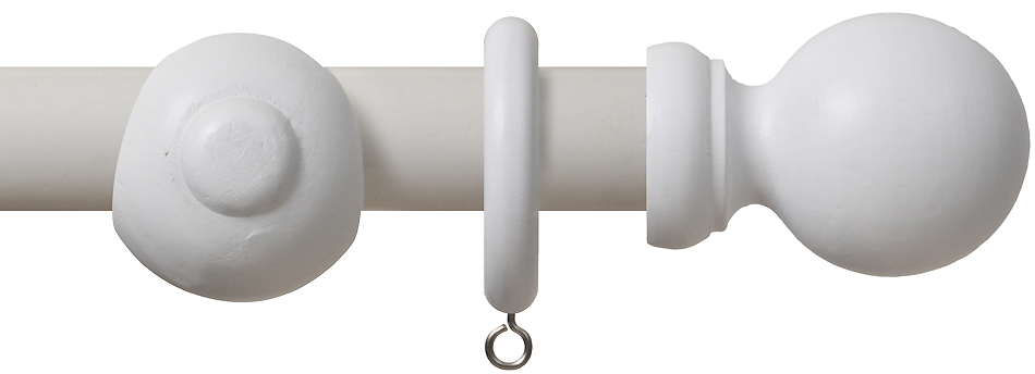 Renaissance Standard 28mm Wooden Curtain Pole, Ball, White