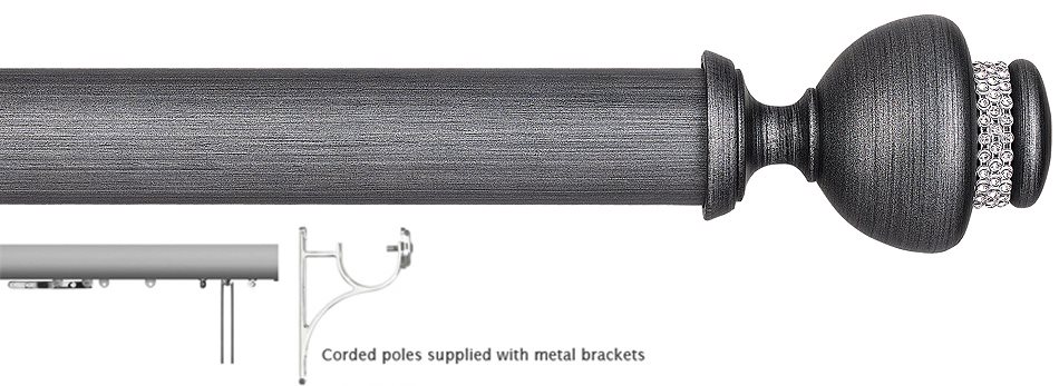 Byron Tiara 45mm Corded Pole Satin Silver Black, Decor Charleston