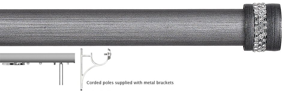 Byron Tiara 45mm Corded Pole Satin Silver Black, Decor Endcap